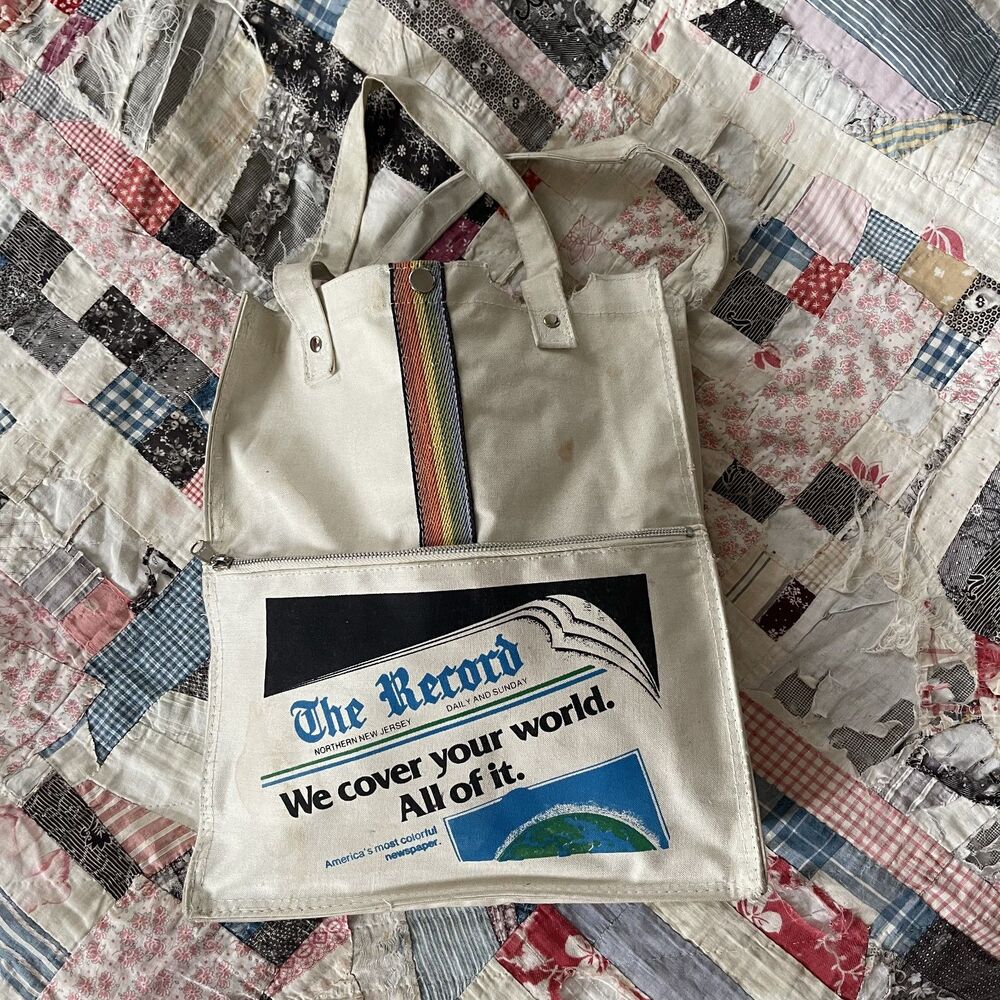 Vintage Distressed 'The Record' Newspaper Tote Bag